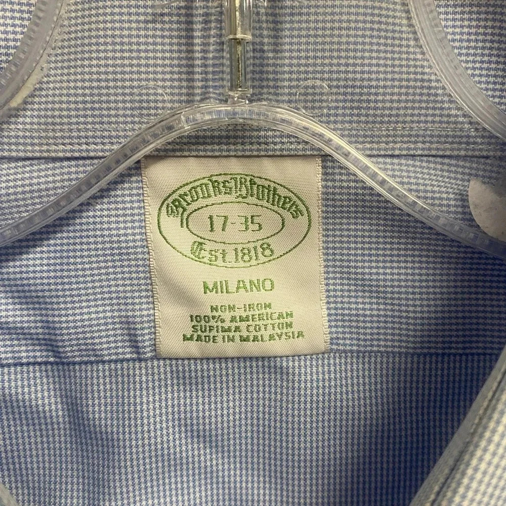 Brooks Brothers Mens Blue 100% Supima Cotton Button Down Dress Top Shirt Size 17 - Picture 4 of 6